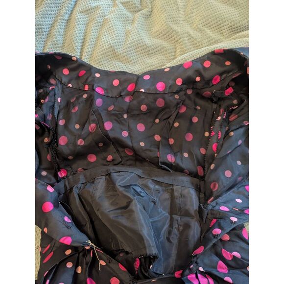 Vintage 50s Handmade Women's Small 100% Silk Black Pink Party Midi Dress Evening - Picture 10 of 14